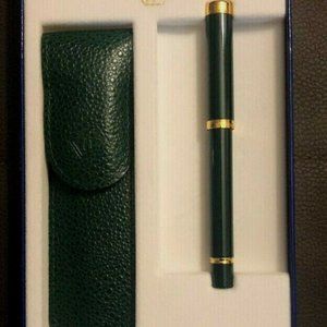 Waterman of Paris Ballpoint Pen in Green w/Gold & Leather Case w/ Box ~VINTAGE~